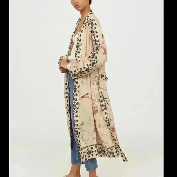H&M floral linen blend oversized kimono jacket - Picture 1 of 6